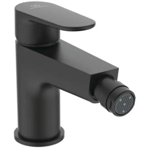 Bidetarmatur in Silk Black von Ideal Standard, ausgestattet mit einem Push-Open-Ventil und einem modernen, rechteckigen Design.